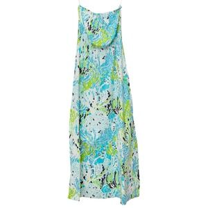 Lilly Pulitzer Maxi Dress Size M "Lets Cha Cha" Blue Green Beach Print Strapless